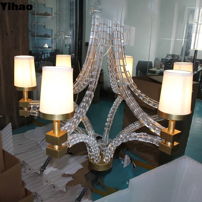 kupować Handmade Brass 6-Light Chandelier with White Fabric Shades produkcja internetowa