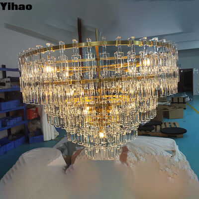 kupować Yihao Factory Direct Custom Large K9 Luxury Brass Body Crystal Shade Chandelier z 3500K Warm White dla hotelowej sypialni i salonu produkcja internetowa