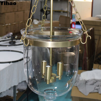 kupować Yihao Factory Direct Brass Frame Crystal Shade Pendant Light z 3500K Warm White LED dla hotelu i salonu produkcja internetowa