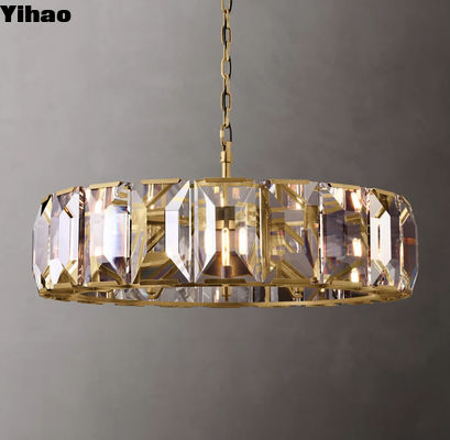 Harlow Crystal Round Chandelier 43' Brass RH Crystal Chandelier z górną lampą