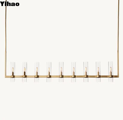 Prosty żyrandol z mosiądzu, żyrandol z szkła do jadalni Ravelle Liniowy żyrandol 71