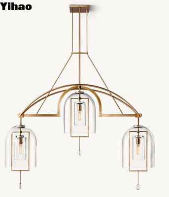 43 kg Fulcrum Linear Brass Crystal Chandelier o wymiarach 155cm W x 34cm D x 142cm H